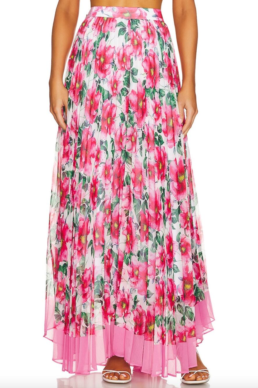 ALICE + OLIVIA Katz Sunburst Pleated Maxi Skirt High Tea Floral 2